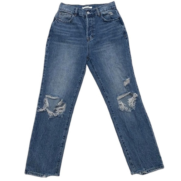 PacSun Distressed Button Fly High-Rise Straight Leg Cotton Denim Jeans - Picture 1 of 8